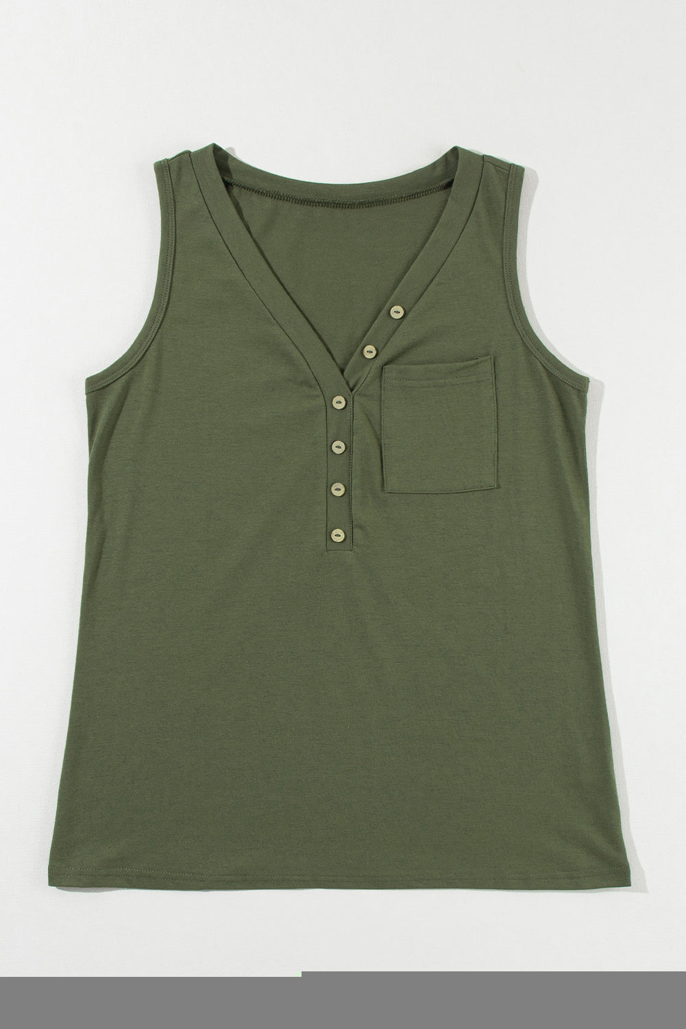 Black Half Button V Neck Patched Pocket Tank Top