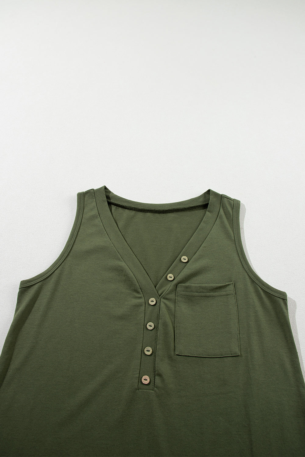 Black Half Button V Neck Patched Pocket Tank Top