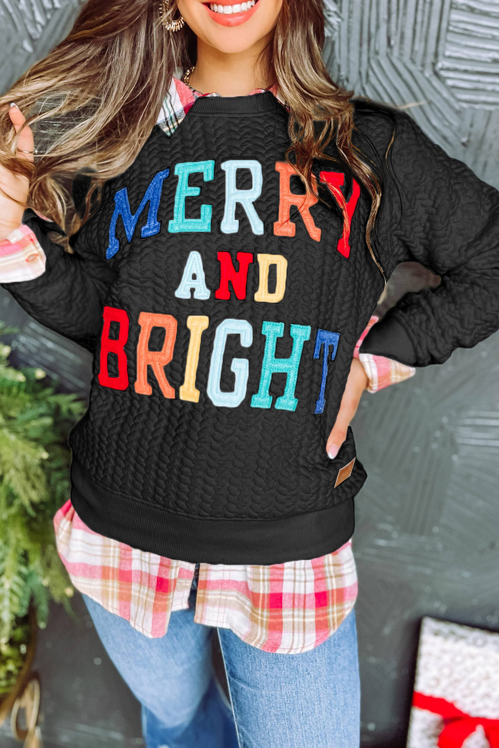 White Merry And Bright Cable Knit Pullover Sweatshirt