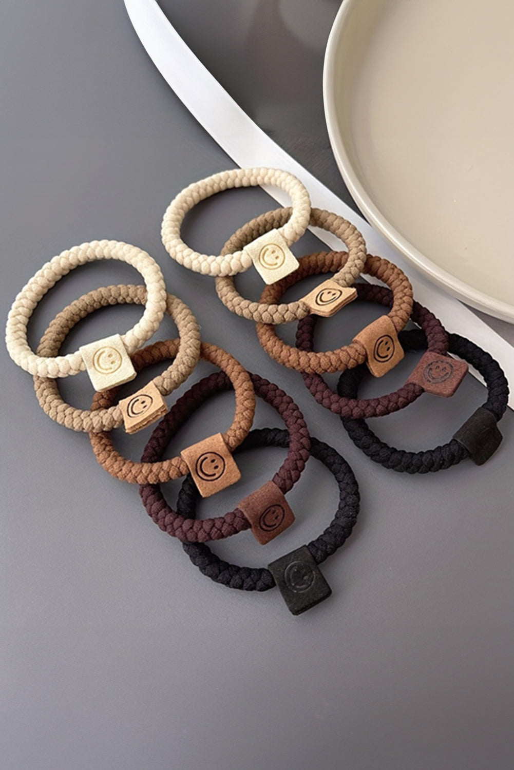 Chestnut 5pcs Smile Face Decor Braided Hair Ties